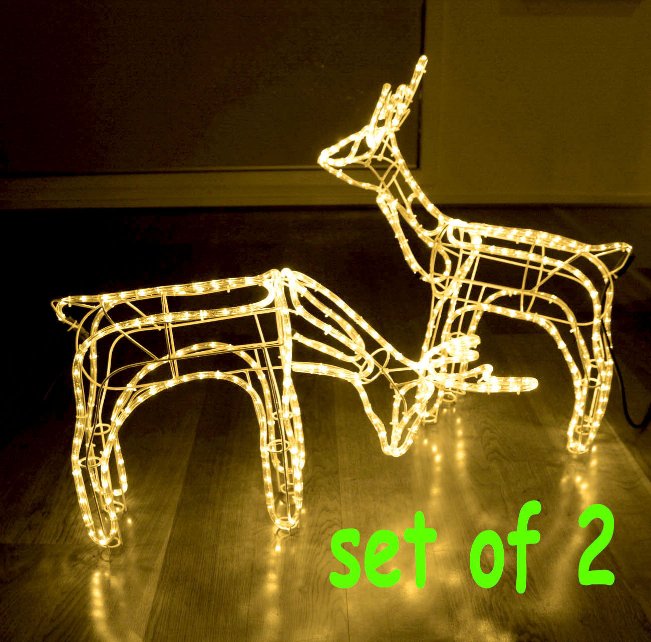 SET Of 2 3D Reindeer Motif Deer Christmas Rope Light Lights Warm White