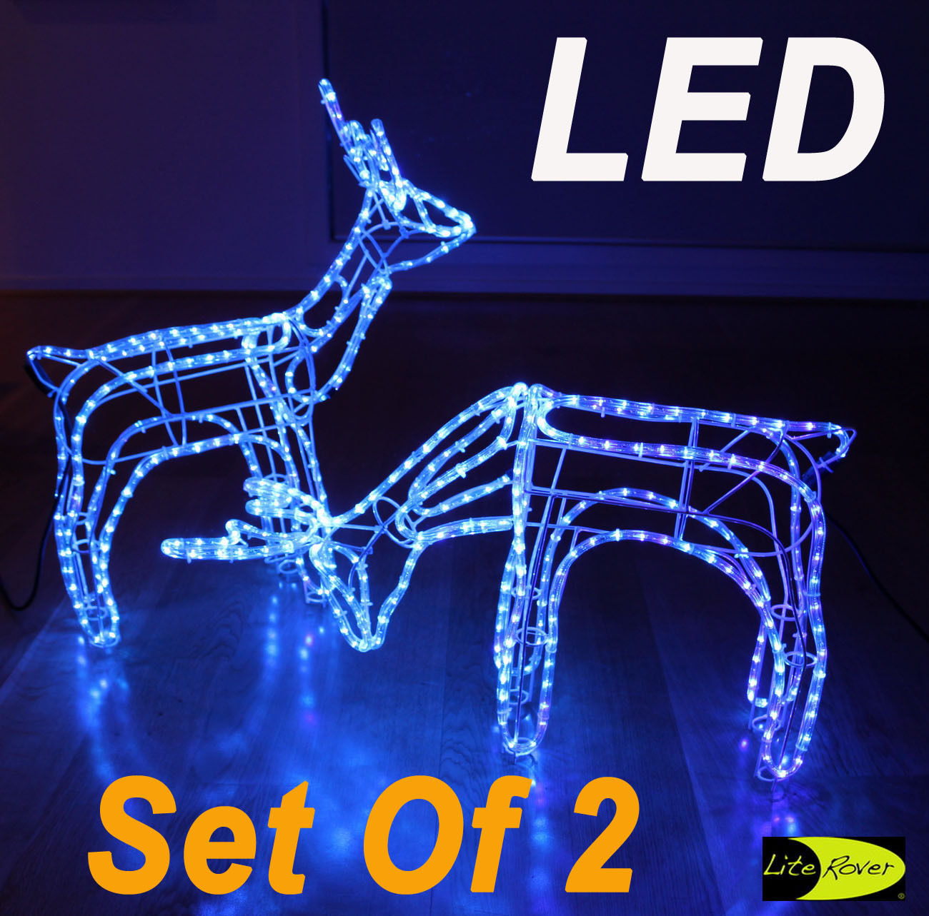 SET Of 2 3D LED Reindeer Motif Deer Christmas Rope Light Lights Blue eBay