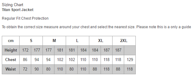 Fox Titan Body Armour Size Chart