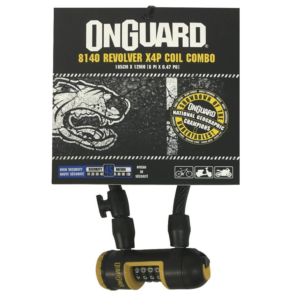 OnGuard Doberman Key Coil Cable Lock - Vinyl Coated Self-Coiling Cable With 2Xp Double Bolt Lock & 4 Keys