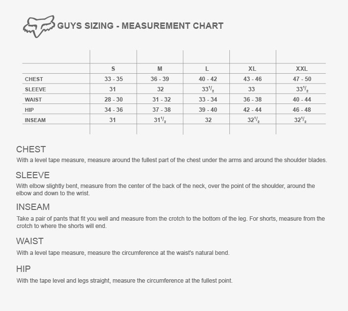 Fox Flight Helmet Size Chart