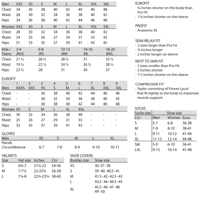 Louis Garneau Women S Size Chart