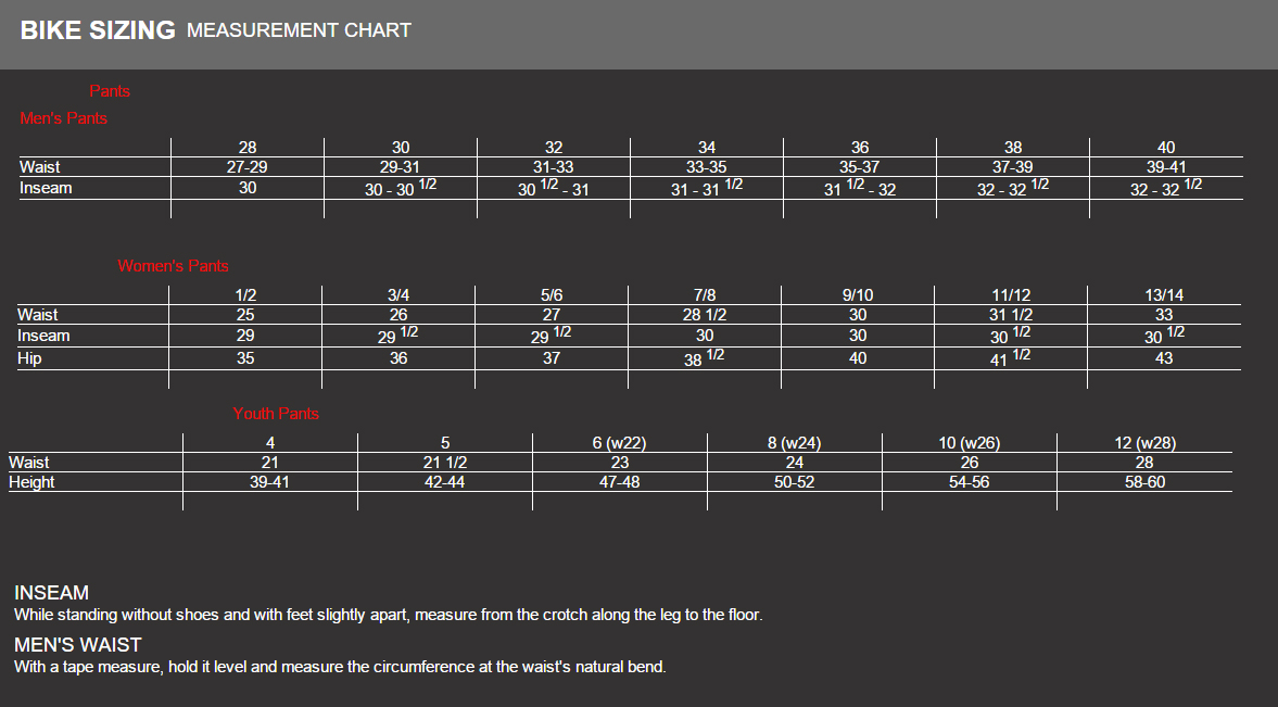 Fox Youth Size Chart