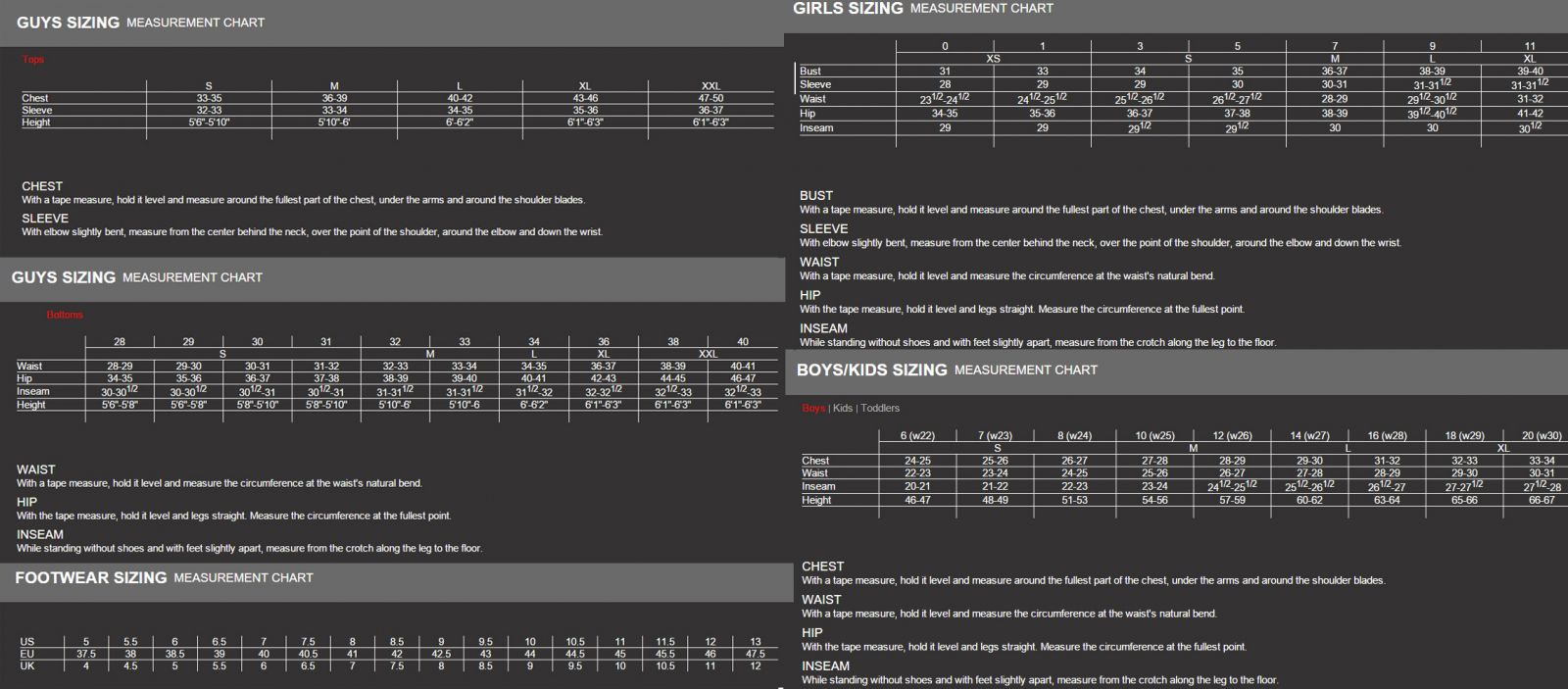 Fox Jeans Size Chart