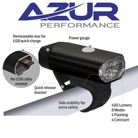 Azur USB Rechargeable 400 Lumen Front Head Bike Cycling Bicycle Light