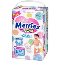 Merries  Nappies Pants L 44Pcs X 3 Packs for Babies 9-14 Kg/ Toddler
