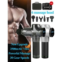 AU LCD Massage G Black Electric Therapy Massage Gun Muscle Massager Guns Pain Sport Massage Machine Relax Body Slimming Relief 6 Heads with Bag 20 Gea