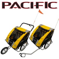 Pacific Deluxe 2 In 1 Kids BikeTrailer Stroller 2 Child YELLOW HI VIS