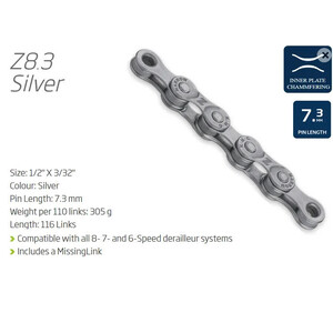 CHAIN - 6-8 Speed - KMC - Z8.3 - 116L - SILVER - w/Connect Link
