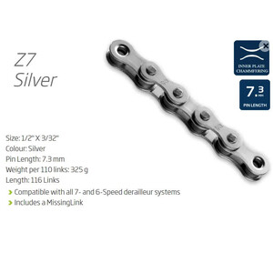 CHAIN - 6-7 Speed - KMC - Z7 - 116L - SILVER - w/Connect Link