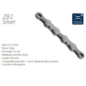 CHAIN - 6-8 Speed - KMC (New Model) - Z8.1 - 116L - SILVER - w/Connect Link