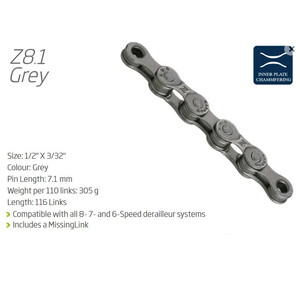 CHAIN - 6-8 Speed - KMC (New Model) - Z8.1 - 116L - GREY - w/Connect Link