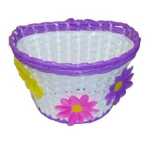 BASKET - Front, Kids, White with Purple Strip & Large Flowers