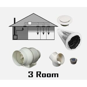 3 Room 6'' 2 speed Turbo Fan Heat Transfer Kit - Inline Fan - Air Transfer Kit
