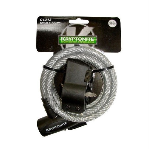 Kryptonite Keeper 1212 Coiled Bike Bicycle Key Cable 12Mm X 120Cm W/Bracket