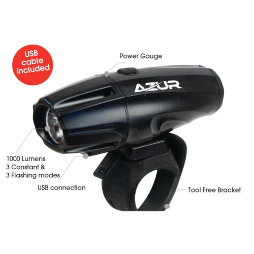 Azur USB Rechargeable IK Head Bike Light 1000 Lumen Front Cycling Bicycle Lights