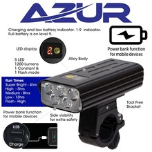 Azur USB Aurora 1200 Lumens With Power Bank Head Light