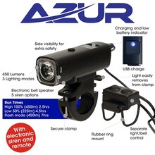 Azur USB Saturn 450 Lumens Head Light With Siren