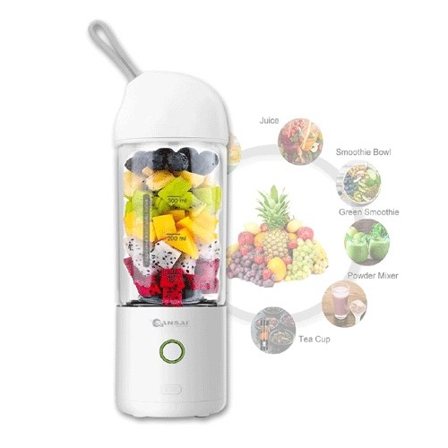 Sansai 400ml Portable Rechargeable 22.5cm To-Go Glass Blender w/ Micro USB WHT