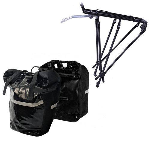 Velobici Pannier Rear Rack & Panniers Bicycle Bags Set 100% WaterProof Disc Brake 700c 26" Road MTB Hybrid