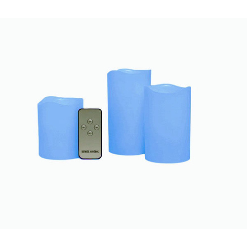 Flameless Real Wax Candles Gift Set With Remote Control Blue In Vanilla Scent 