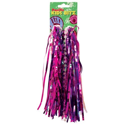 Bikecorp Handlebar Streamers for Kids Bike (A pair) Shiny Dark Pink & Purple with Beads