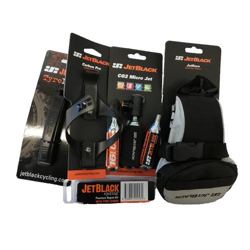 JetBlack Carbon Essentials Bike Bicycle Pack Includes Co2 Saddle Bag Tyre Levers Patch Kit