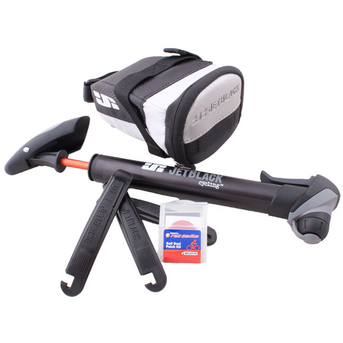 JetBlack MTB Essentials Bike Bicycle Pack Includes Pump Saddle Bag Tyre Levers Patch Kit