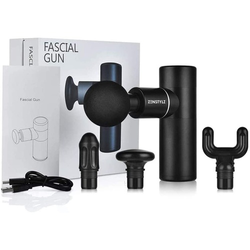 Zenstylz Mini Massage Gun Portable Handheld Ultra-Quiet Technology with 4 Speeds Levels and 4 Changeable Heads for Relaxing 