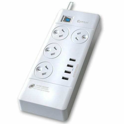 Sansai Power Board 4 Way Outlets Socket 4 Usb Charging Charger Ports W/Surge Protector