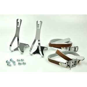 WELLGO TOE CLIP STEEL SLV W/STRAP LEATHER BROWN